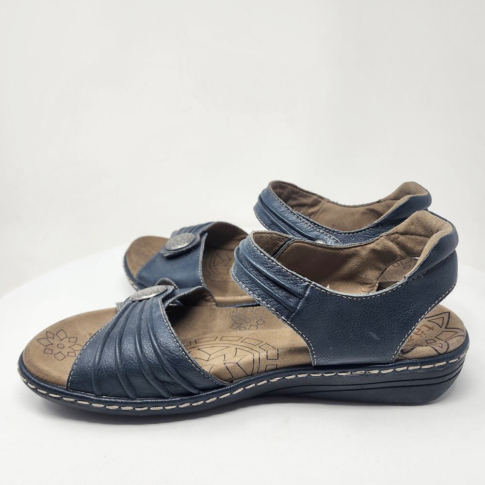 Taos Escape Sandal Women 9 Blue Leather Comfort Low Wedge Medallion ESC-11731 - Picture 7 of 13